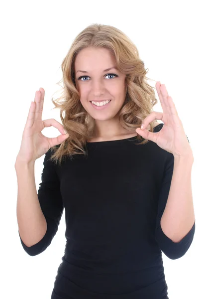 Happy woman showing sign ok — Stock Photo, Image