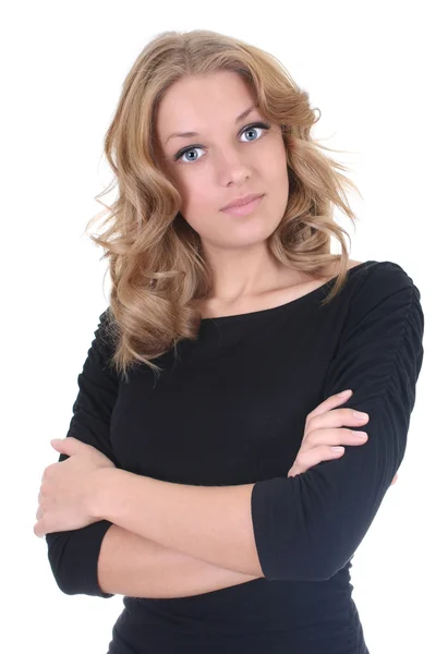 Blonde business woman in black — Stock Photo, Image