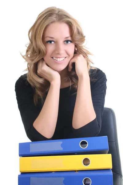 Happy business woman with folders — Stock Photo, Image
