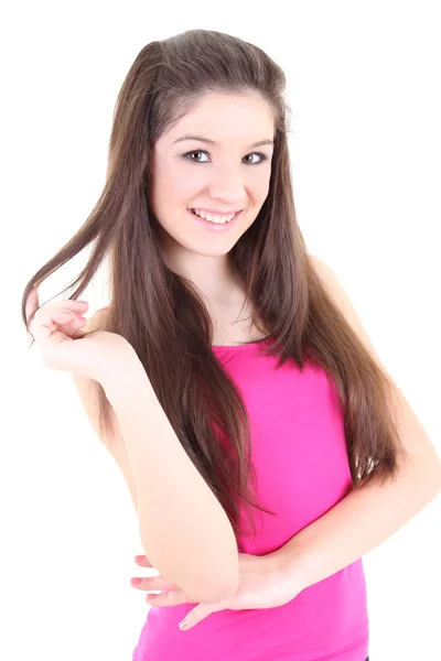 Boldog tinédzser rózsaszín póló — Stock Fotó