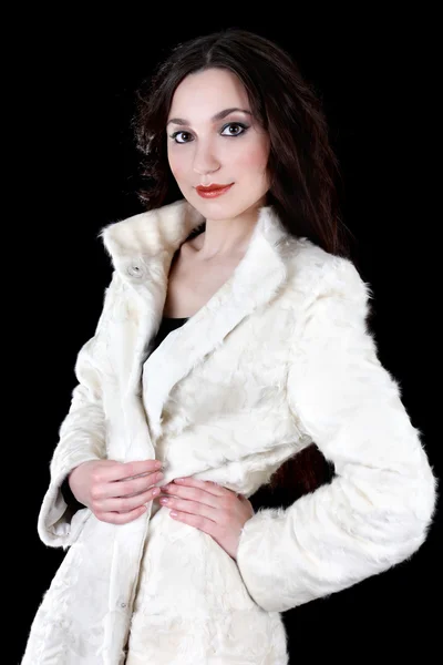 Femme en manteau de fourrure blanche — Photo