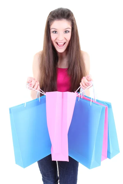 Gelukkig tiener met shopping tassen — Stockfoto