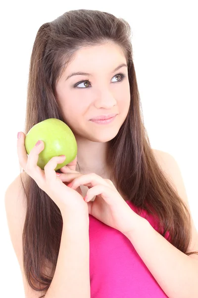 Marzy dziewczynka z zielonym jabłkiem — Zdjęcie stockowe