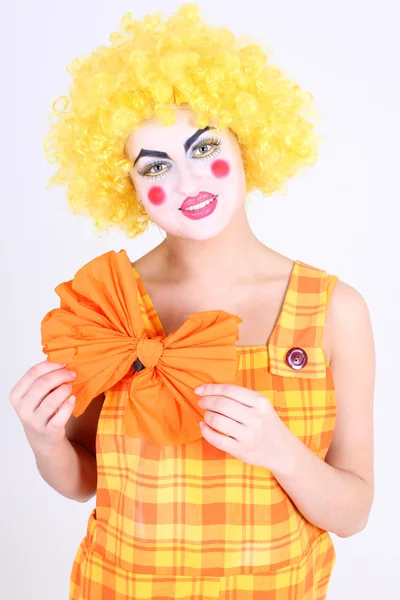 Portrait of funny clown with bow — Stock Photo, Image