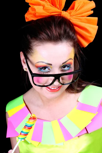 Donna in stile bambola con make-up creativo — Foto Stock
