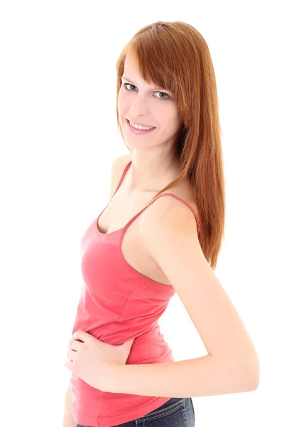 Happy teenager in pink t-shirt — Stock Photo, Image