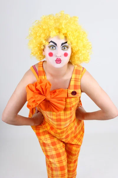 Portrait of surprised clown with bow — Stock Photo, Image