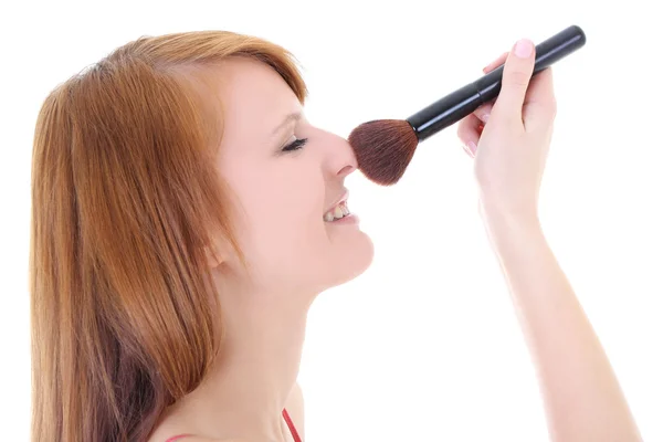 Glücklich Teenager mit Make-up Pinsel — Stockfoto