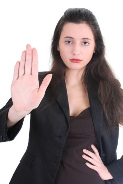 Serious business woman say no clipart