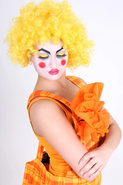 Sad clown in colourful costume — Stock Photo, Image