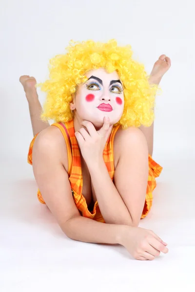 Funny clown in costume and make-up — Stock Photo, Image