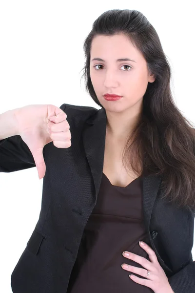 Jonge zakenvrouw met duim omlaag teken — Stockfoto
