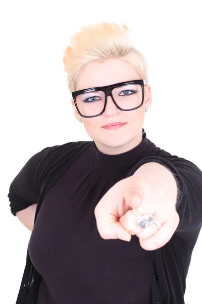 Blonde woman in black glasses — Stock Photo, Image