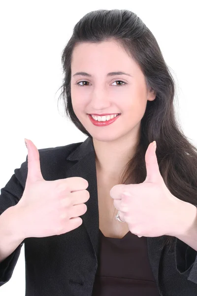 Молодая деловая женщина с большим пальцем вверх знак — стоковое фото