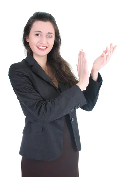 Jonge Glimlachende zakenvrouw klappen — Stockfoto