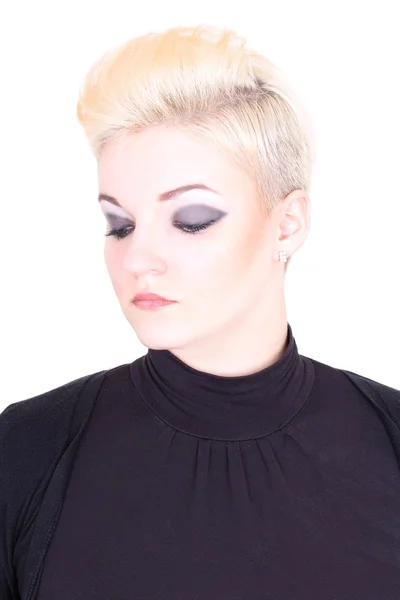 Donna bionda in nero con make-up — Foto Stock