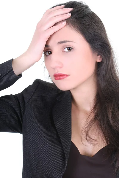 Joven mujer de negocios con dolor de cabeza — Foto de Stock