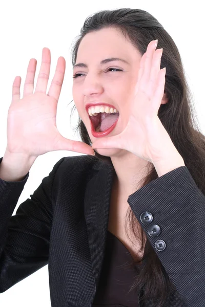 Crazy screaming business woman in suit — Stock Photo, Image