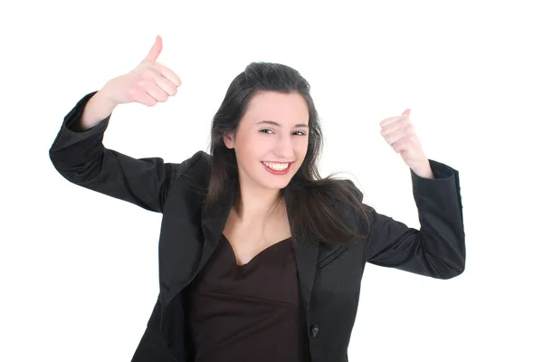 Молодая деловая женщина с большим пальцем вверх знак — стоковое фото