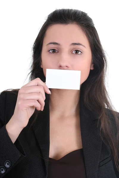 Γυναίκα που κρατά μια επαγγελματική κάρτα — Φωτογραφία Αρχείου