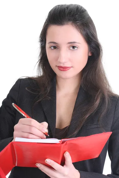 Mulher de negócios, escrita em um bloco de notas — Fotografia de Stock