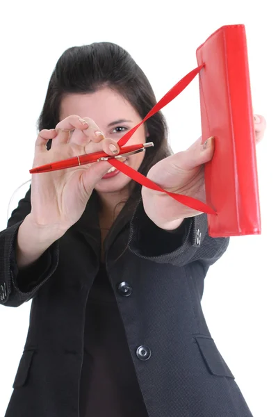 Geschäftsfrau mit Notizblock, mit dem Ziel Sie — Stockfoto