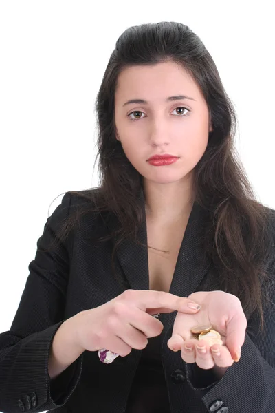 Mulher de negócios triste conta o dinheiro — Fotografia de Stock