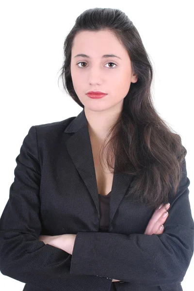 Seriös affärskvinna i svart kostym — Stockfoto