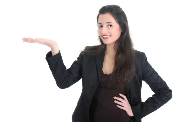 Happy business woman showing something — Stock Photo, Image