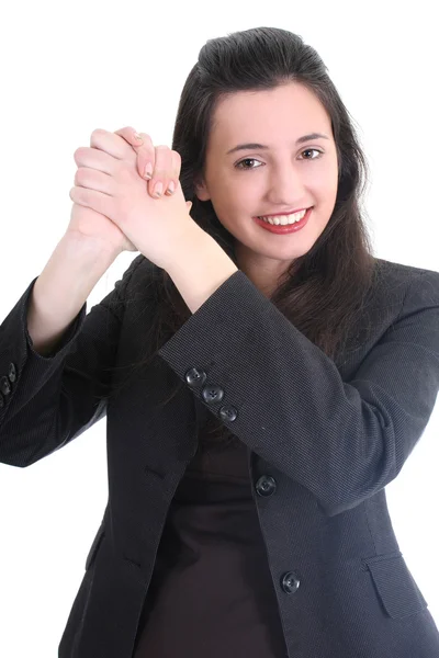Erfolgreiche Business-Frau im schwarzen Anzug — Stockfoto