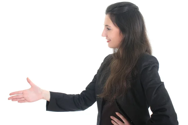 Młoda kobieta oferuje ręcznie Handshake — Zdjęcie stockowe