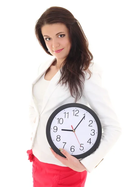 Kvinna i kostym med klocka — Stockfoto