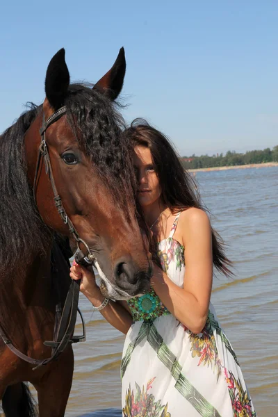 Mädchen mit braunem Pferd — Stockfoto