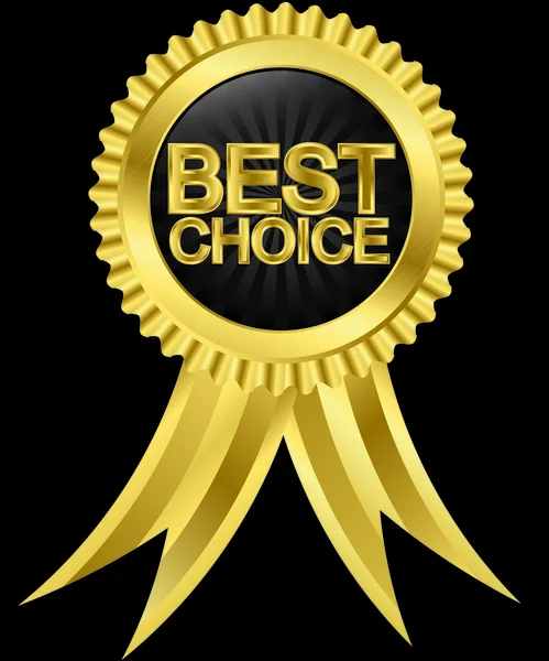 Best choice golden label with red ribbons, vector — Stockvector