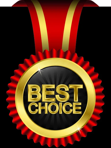 Best choice golden label with red ribbons, vector — Stok Vektör