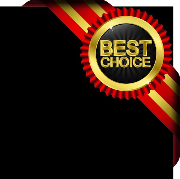Best choice golden label with red ribbons, vector — Stockvector