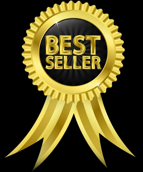 Best seller golden label with golden ribbons, vector illustration — Stockvector