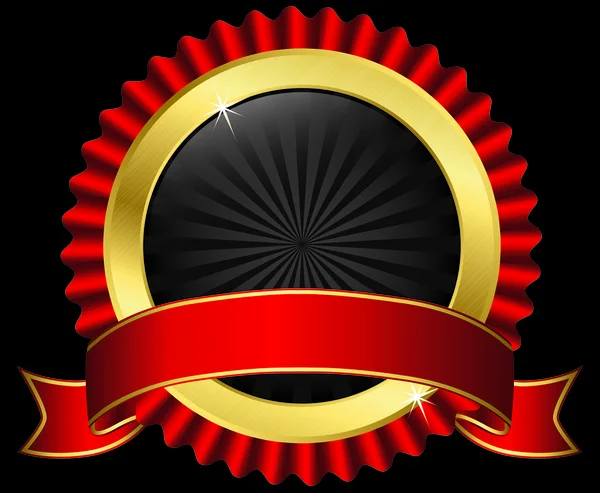Étiquette dorée avec ruban rouge, illustration vectorielle — Image vectorielle