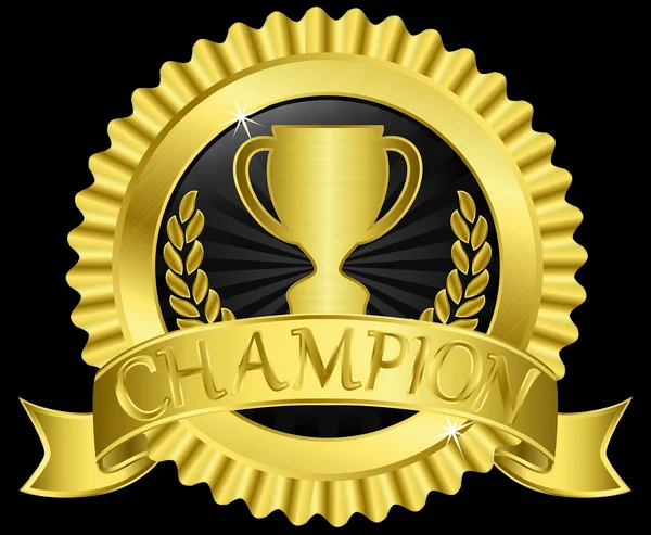 Πρωταθλητής Κύπελλο σημάδι με Χρυσή κορδέλα, εικονογράφηση φορέας — Διανυσματικό Αρχείο