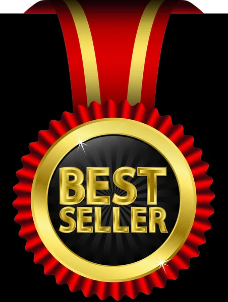 Best seller etiqueta dourada com fitas vermelhas, ilustração vetorial — Vetor de Stock