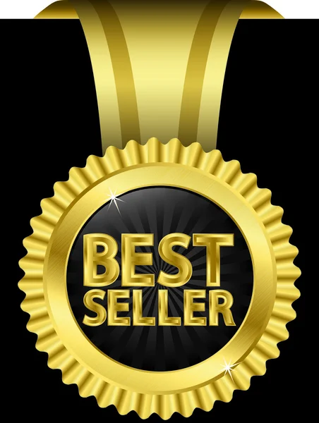 Best seller etiqueta dourada com fitas douradas, ilustração vetorial — Vetor de Stock