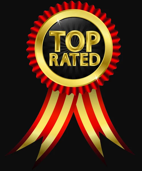Top bewertetes goldenes Etikett mit Schleifen, Vektorillustration — Stockvektor