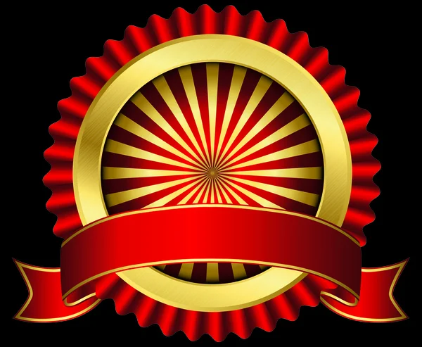 Etiqueta dorada con cinta roja, ilustración vectorial — Vector de stock