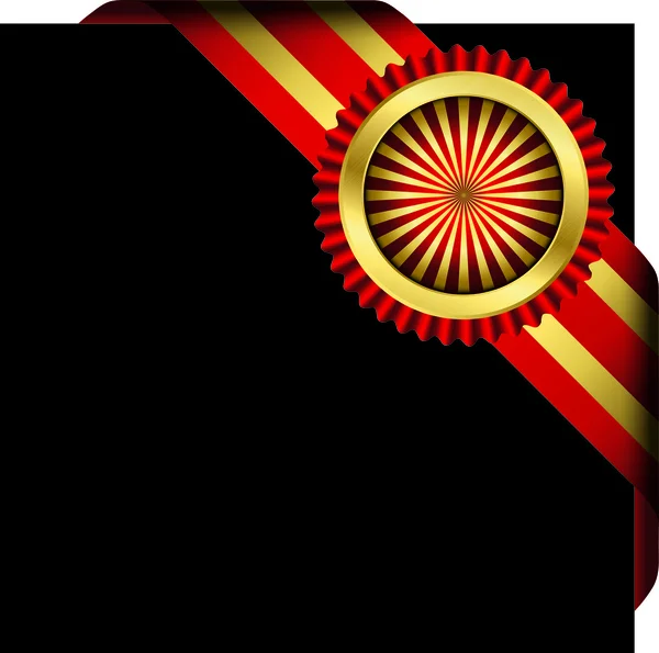 Etiqueta dorada con cinta roja, ilustración vectorial — Vector de stock
