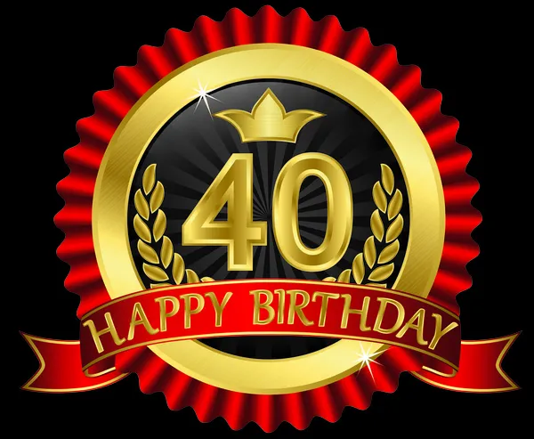 40 anni felice compleanno etichetta d'oro con nastri, illustrazione vettoriale — Vettoriale Stock