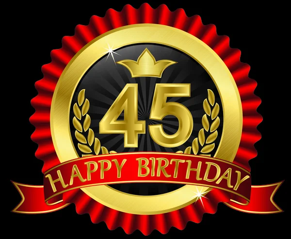 45 años feliz cumpleaños etiqueta dorada con cintas, ilustración vectorial — Vector de stock