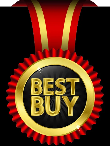 Best buy golden label with red ribbons, vector illustration — Stock Vector