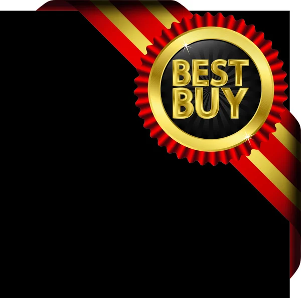 Best buy golden label with red ribbons, vector illustration — Stock Vector