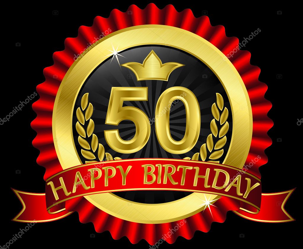 50 años feliz cumpleaños etiqueta de oro con cintas, vector de ilustración  Vector de stock por ©DinoZZZ 11997345