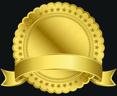 Golden blank label with golden ribbon, vector illustration clipart